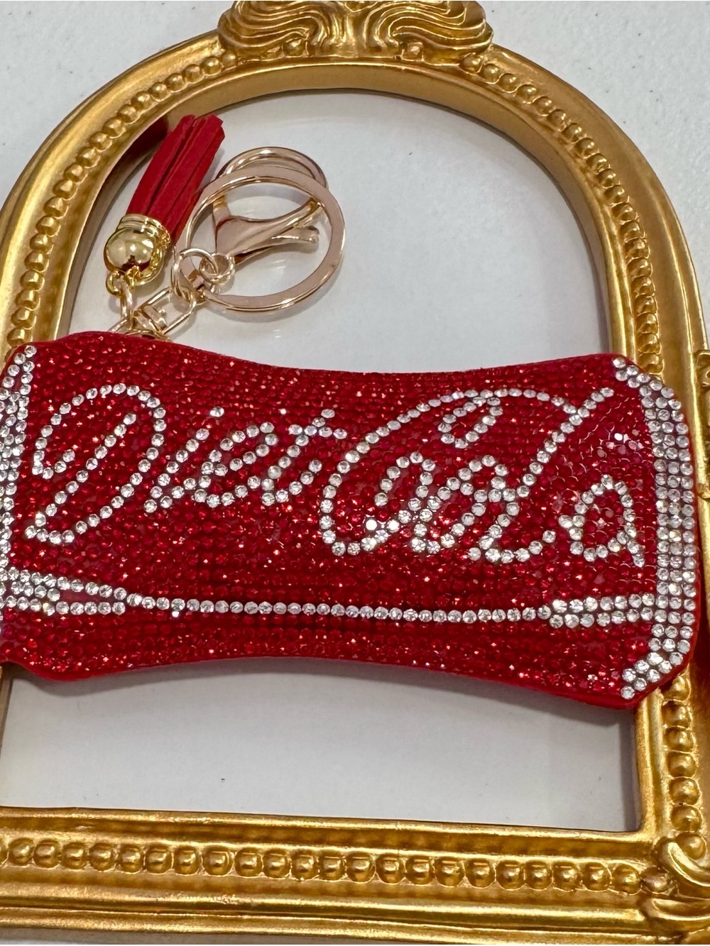 New Diet Cola Red Crystal Keychain  with Gold Hardware